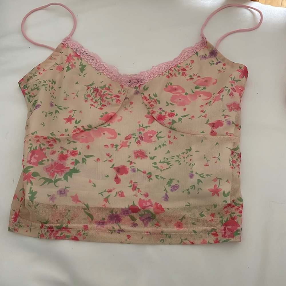 No brand Lace Trim Tank Flower Top Cami
